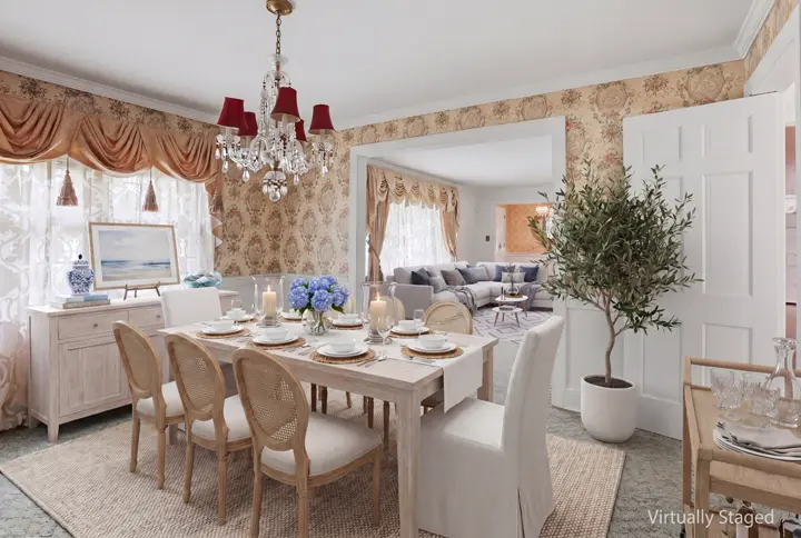 Virtually staged dining room